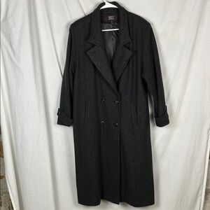 Vintage Stephanie Mathews Wool Dark Gray Double Breasted Trench Coat